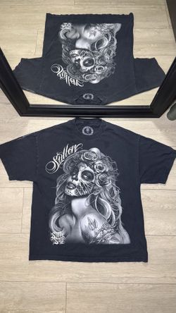 Y2K 2000s Sullen Art Skeleton Girl SpellOut Shirt
