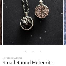 Small Round Meteorite Pendant Necklace In Matte Brushed Silver