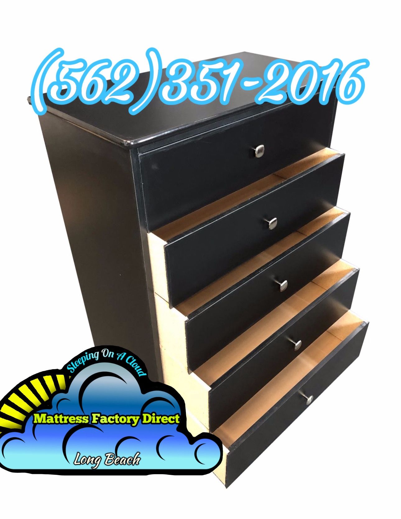 Fully Assembled Black 5 Drawer Dresser Chest