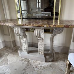Beautiful Vintage console table w/ a multi-hued marble top. - Excellent Condition - 64” x 22” x 34”   Asking $2200