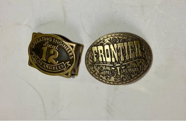 Vintage 1970’s Western Belt Buckles - Frontier Hotel Las Vegas & Local 12 Union Solid Brass Belt Buckles Bundle