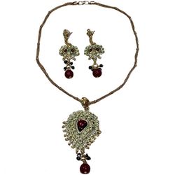 Indian Gold Red Green Kundan Necklace Set