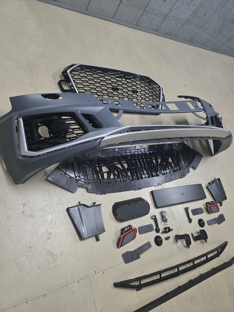 For 17-19 Audi B9 A4 RS4 Style Front Bumper with gloss Black Front Grille w/o PDC holes. NEW