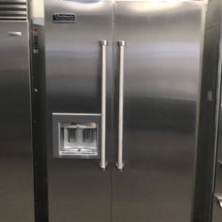 Viking 42” Wide Stainless Steel Side By Wide Built In Refrigerator 
