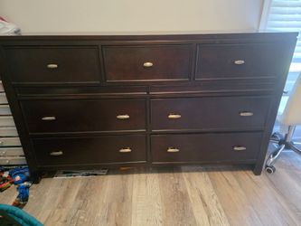 Dark Brown Wood Dresser with 7 Drawers