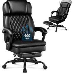 400lbs Executive Office Chair with Foot Rest for Heavy People, Ergonomic Big and Tall Desk Chair with Adjustable Headrest, High Back PU Leather Comfy 