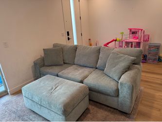 Light Blue Couch with Matching Ottoman