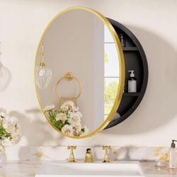 Round Gold Medicine Cabinet with Mirror – 20” x 20”