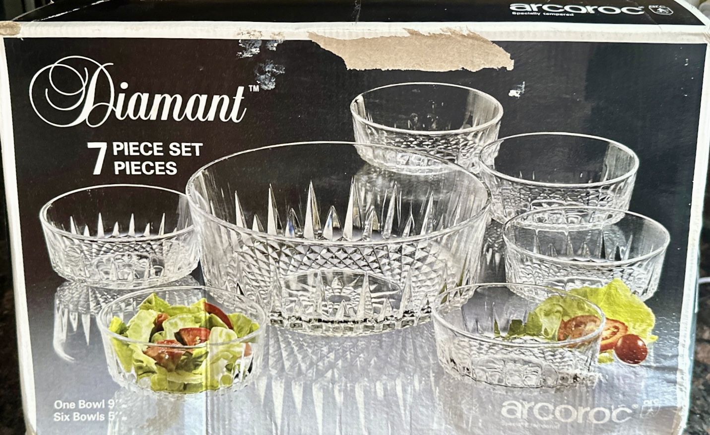 Diamant 7 Piece Salad Bowl Set-Specially Tempered Glass- New in Box.  Vintage-Arcoroc France for Sale in Morton Grove, IL - OfferUp