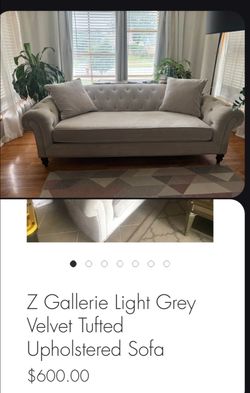 Z Gallery Light Grey Velvet Tufted Sofa