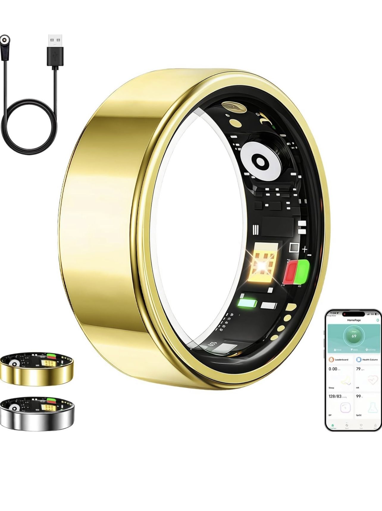 Smart Fitness Ring with Charger—Gold color, Size: 9