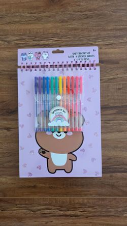 Choose Happy Sketchbook Set With 2 Sticker Sheets & 12 Gel Pens New.