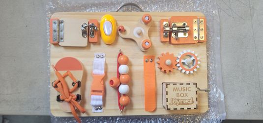 Wooden busy board for toddlers (12 mo+)