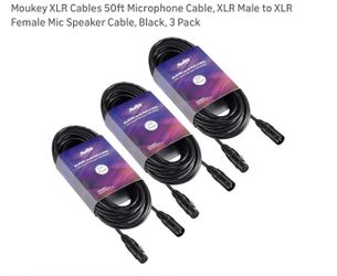 THREE (3) Moukey XLR Cables 50ft Microphone Cable, XLR Male to XLR Female Mic Speaker Cable, Black, 3 Pack 
