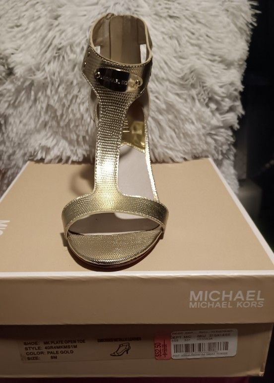 Michael Kors Embossed Metallic Leather Open Toe Heels