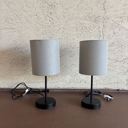 One Set Of 2 - 17” Table Lamps with 1 Outlet And 2 USB Ports 