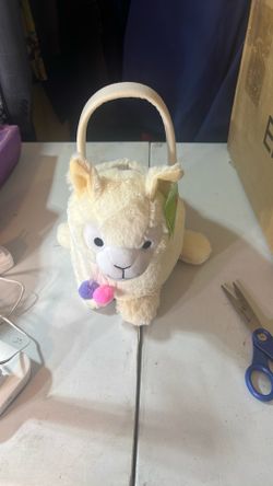 Llama Easter Basket With Grass Plush Kids Toy For Eggs & Candy