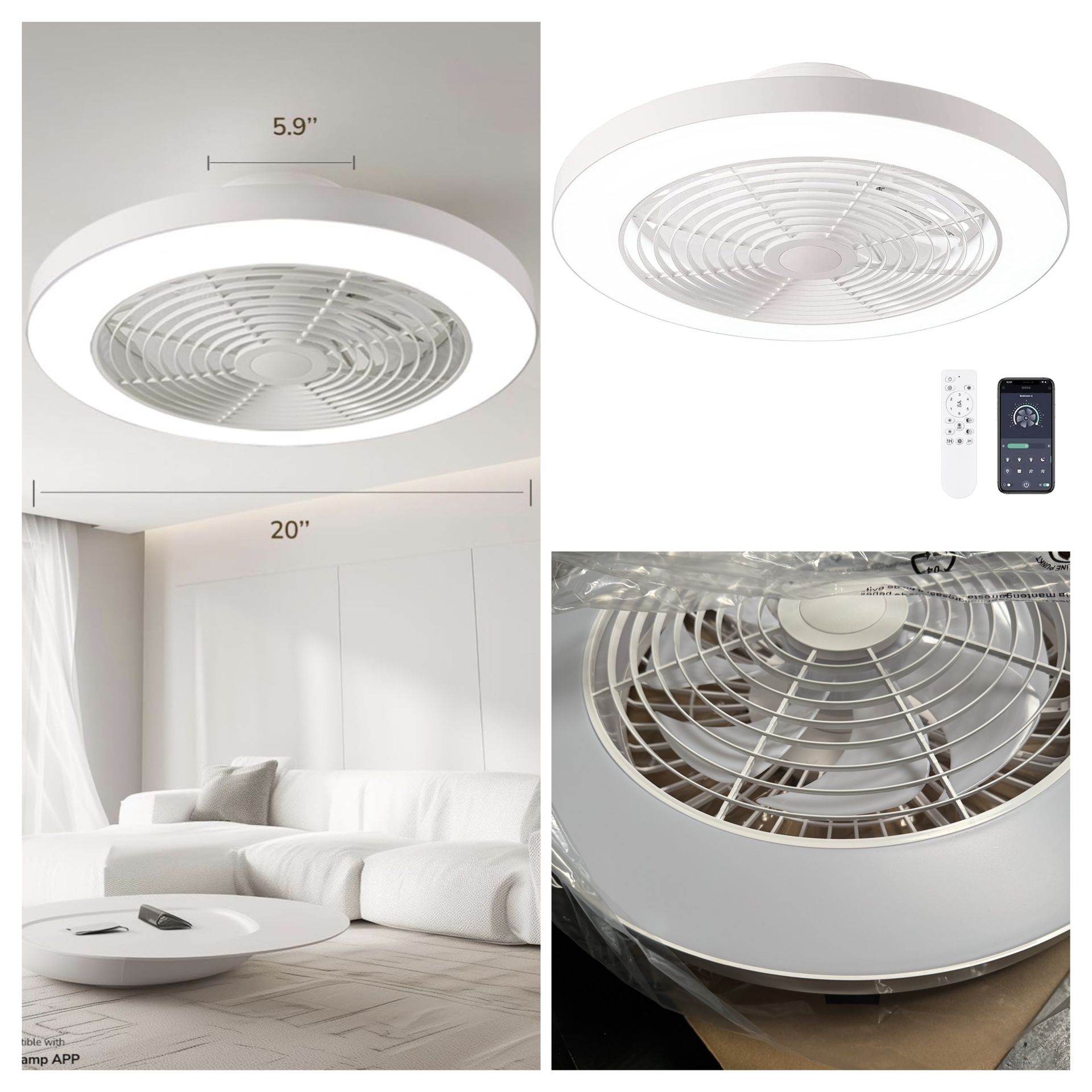 Orison Ceiling Fans with Lights, Low Profile Ceiling Fan with Lights and Remote, 6 Wind Speeds Smart Flush Mount Ceiling Fan for Bedroom, Kids Room an