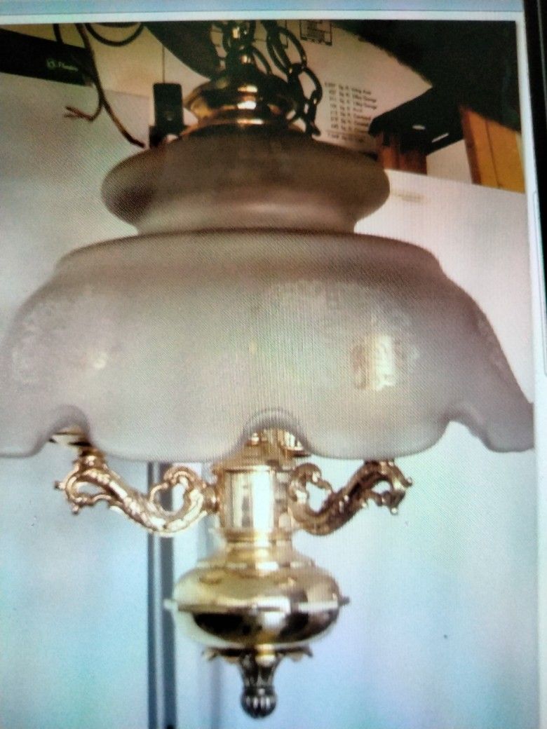 Antique Hanging Lamp From The 1930s Glass Works Great