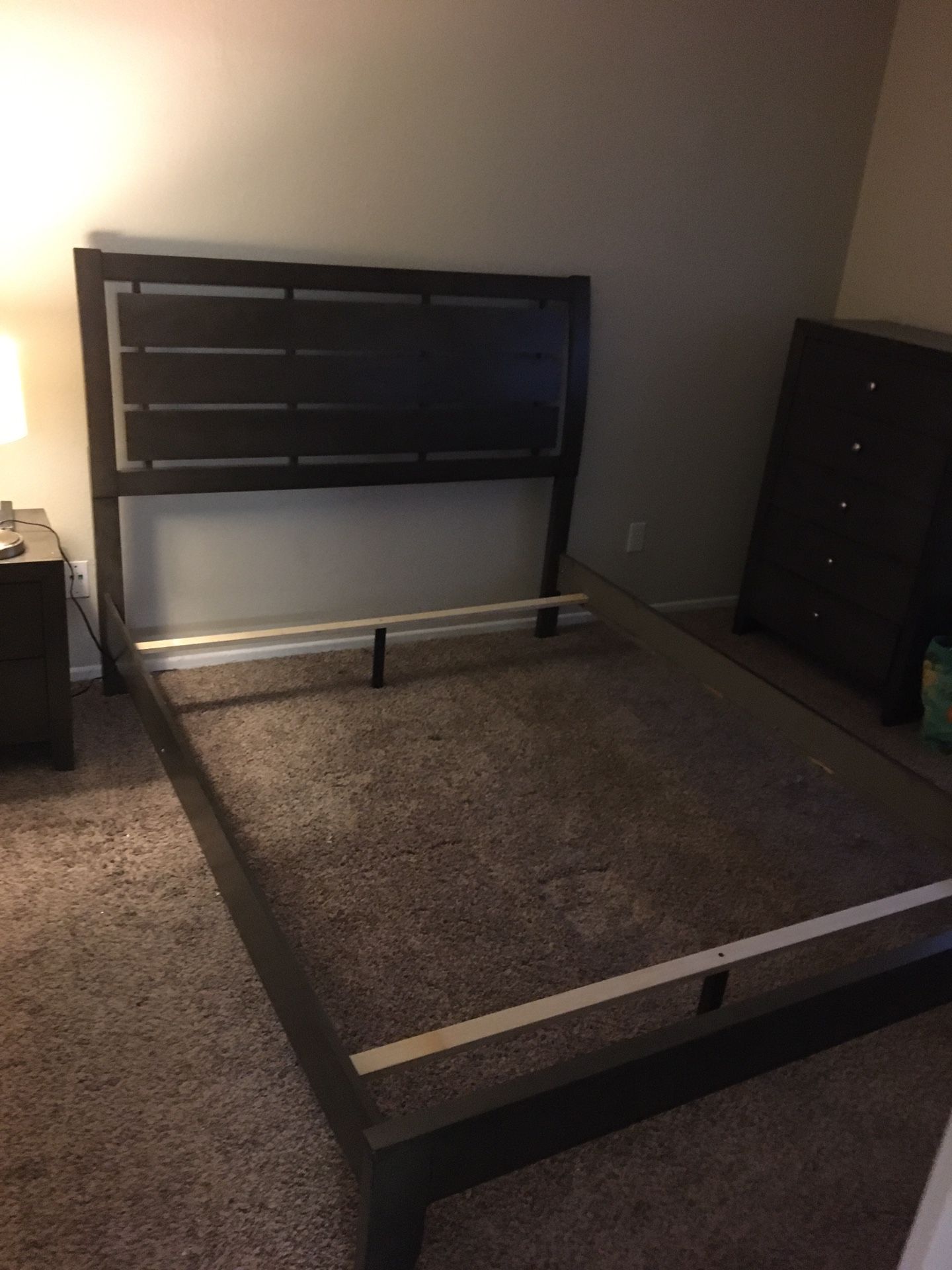 Living Spaces Bed Frame Dark Wood needs slats