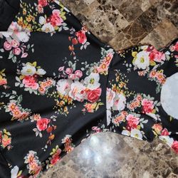 Vibes Sportswear Black Floral Dress Sz S