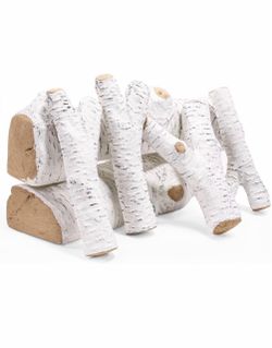 Barton 6PCS Ceramic Gas Fireplace Logs, Realistic Birch Wood Style Heat-Resistant Fake Firewood, Stackable Decorative Log Set for Indoor Outdoor Firep