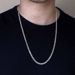 Solid 925 Sterling Silver 22” 4.5mm Curb Chain Necklace – Classic Italian Style