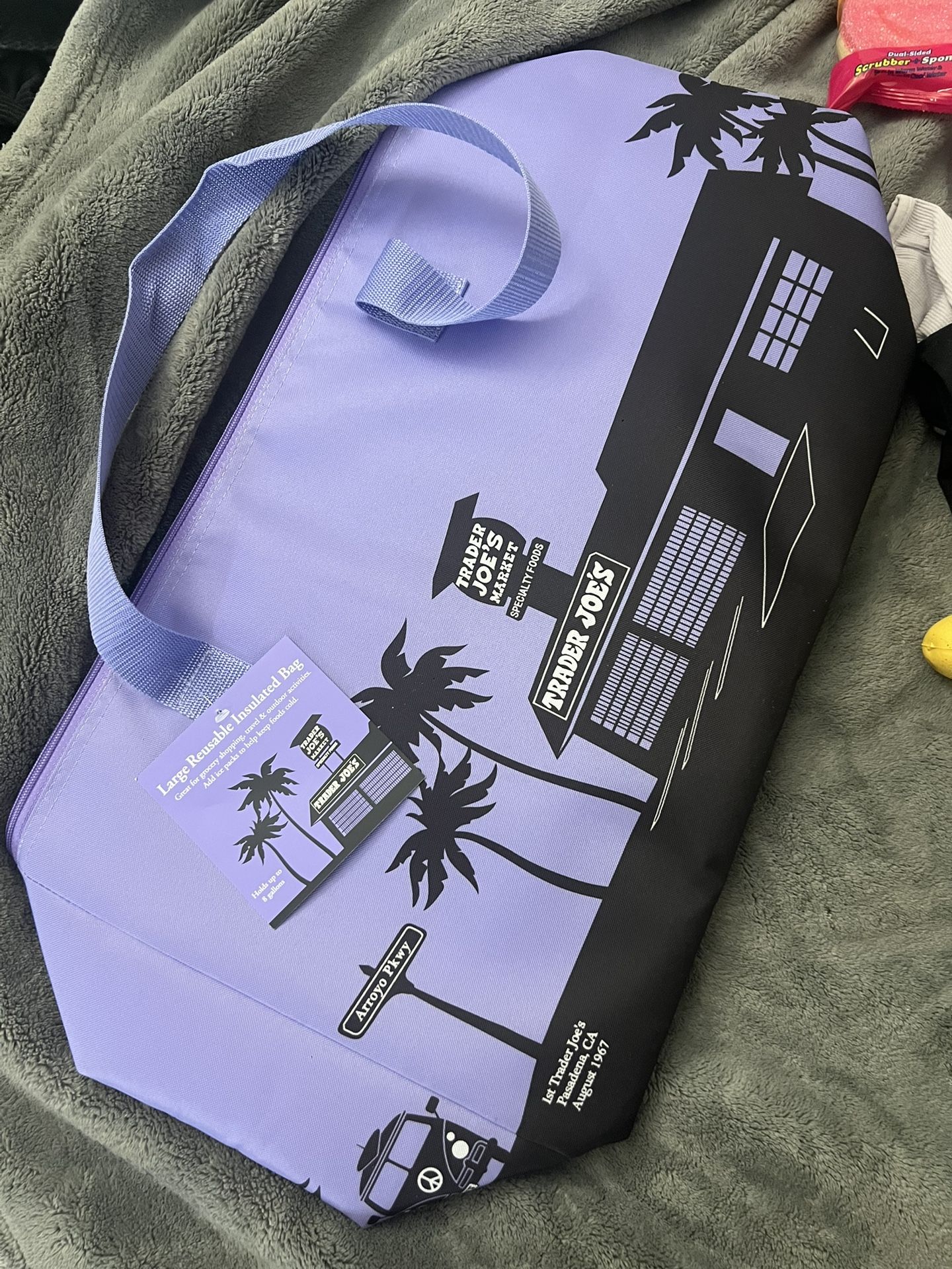 Large purple insulated Trader Joe’s bag