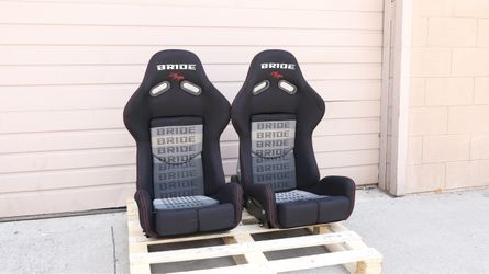 Brand New Bride Style Stradia II Black Gray Gradient JDM Reclining Bucket Racing Seats Pair