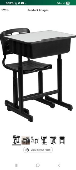 Adjustable School Desk with Chair and Book Box, Gray/Black