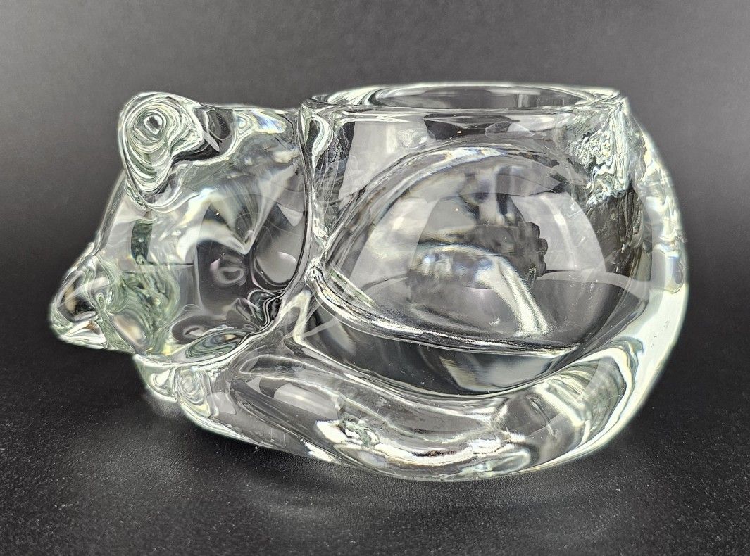 Vintage Glass Sleeping Cat Kitten Votive Candle Holder