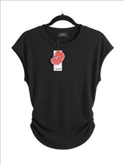 NWT Round Neckline Ruched Solid Short-Sleeved Top Curve Size XL Color Black