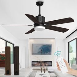 Biukis Ceiling Fans with Lights and Remote, 60 Inch Outdoor Ceiling Fan with Remote, Modern Fan with Lights for Patio Farmhouse Bedroom,Matter Black