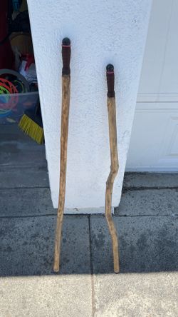 Pair of Wooden Hiking / Walking Sticks w/ Leather Grips - $25 OBO