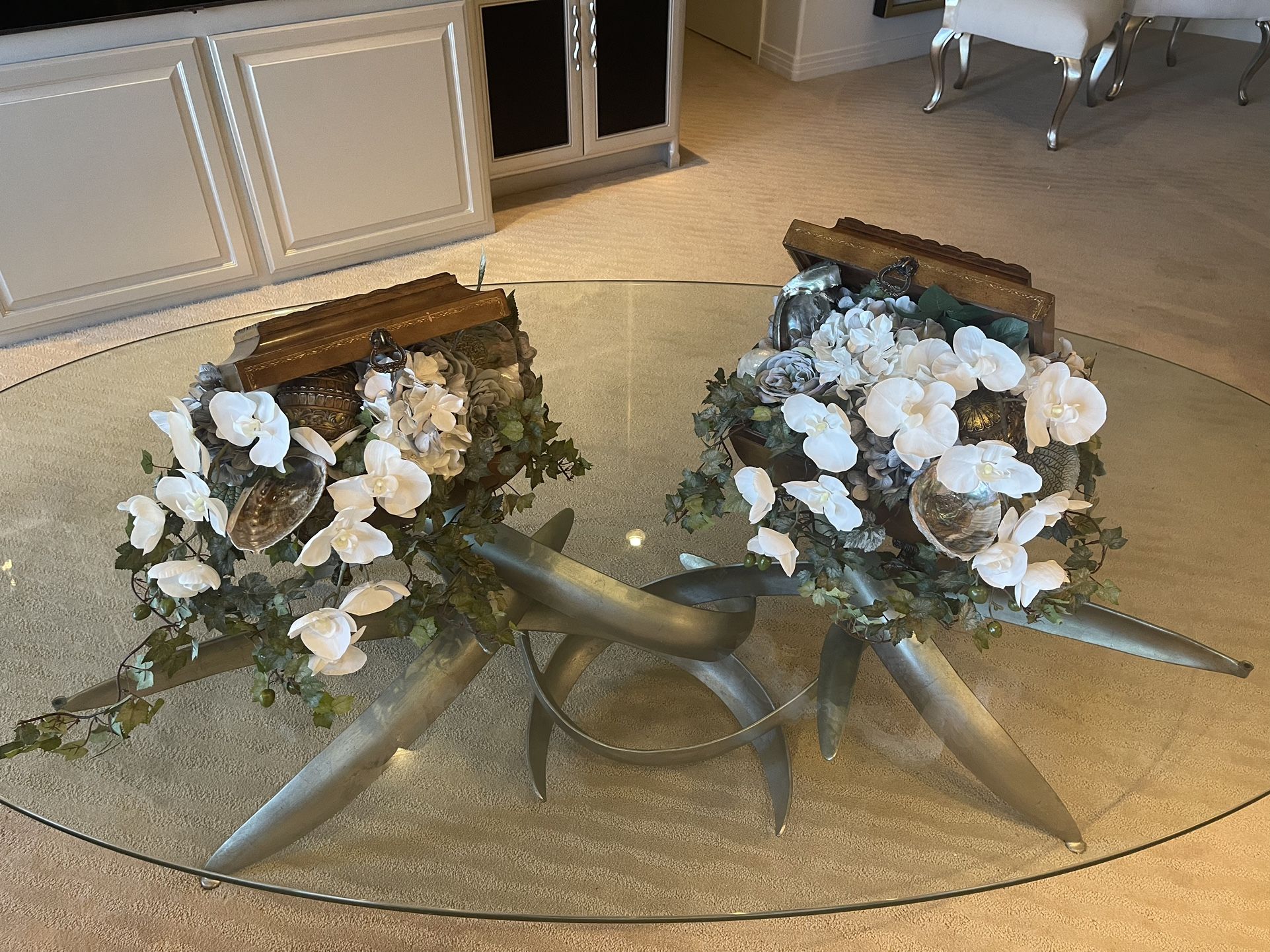 Custom Orchid, Hydrangeas & Shell Arrangements