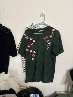 Men’s Designer Tshirt With Beaded Snake Wrapped around The Shoulder the color, barely worn