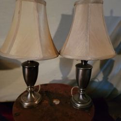 2 Pewter Contemporary 17.5" Inch Tall Lamps