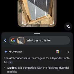 e A/C condenser in the image is for a Hyundai Santa Fe.  Models: It is compatible with the following Hyundai models: 2013-2018 Santa Fe L4 2.4L 2013-2