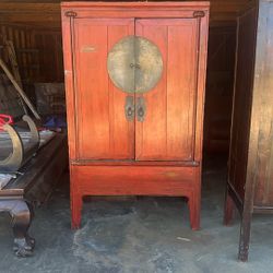 Chinese red lacquered wedding cabinet, 