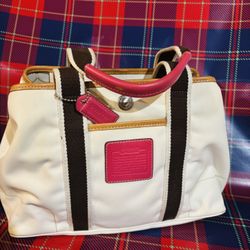 White Brown Tan Pink Coach Purse