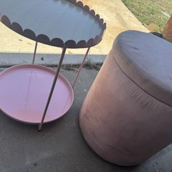 Pink Little Side Table & Ottoman Pink Chair With Storage Space 5$For Both