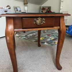 Wood Side Table with Glass Top