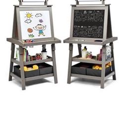 3 In 1 Double-Sided Storage Art Easel W/ Paint Cups For Kids Writing