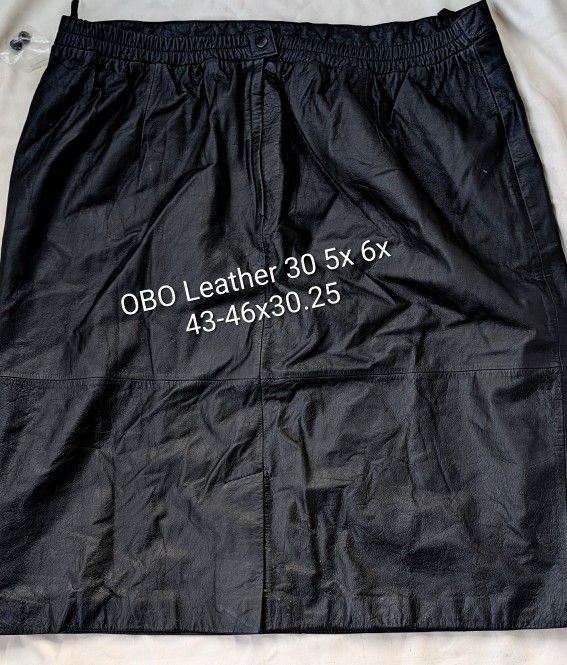 NEW Womens ODO New York Black Leather Skirt Plus Size 30. Rear Waistband Is All Elastic, Snap Above The Zipper. Originally $171.99