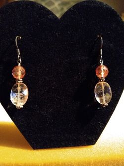 Pink quartz crystal earrings