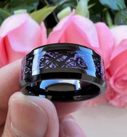 Black Tungsten Men's Ring with Purple Dragon Inlay