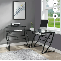 L-Shape Glass Top Desk w/ Monitor Shelf