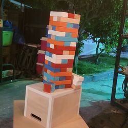 Giant Jenga Custom Made With Dice And Carrying Crate /Stand