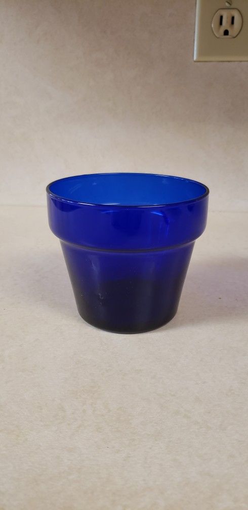 Cobalt Blue Glass Flower Pot