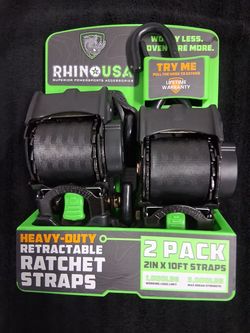 NEW IN THE PACKAGE, BEST TIE DOWN STRAP ON THE MARKET, HEAVY DUTY 2" × 10' RATCHET RETRACTABLE TIE DOWN STRAPS, PRICED RIGHT!!!